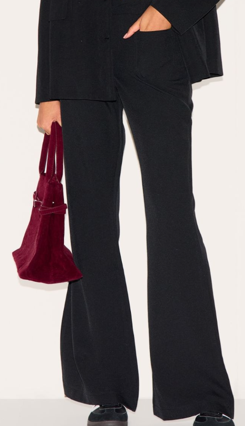 Black Low Rise Pocket Detail Tailored Woven Flared Trousers