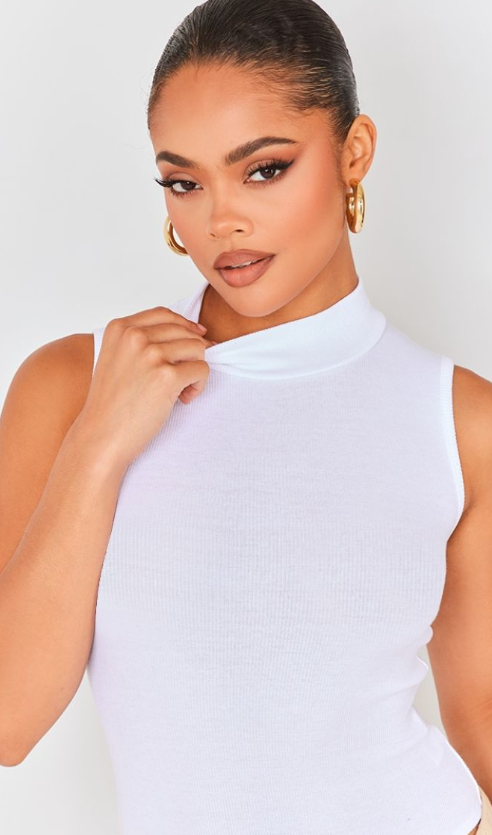 Rib High Neck Sleeveless Bodysuit