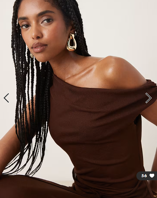 ASOS DESIGN onion skin fallen shoulder tie wrap midi dress in chocolate