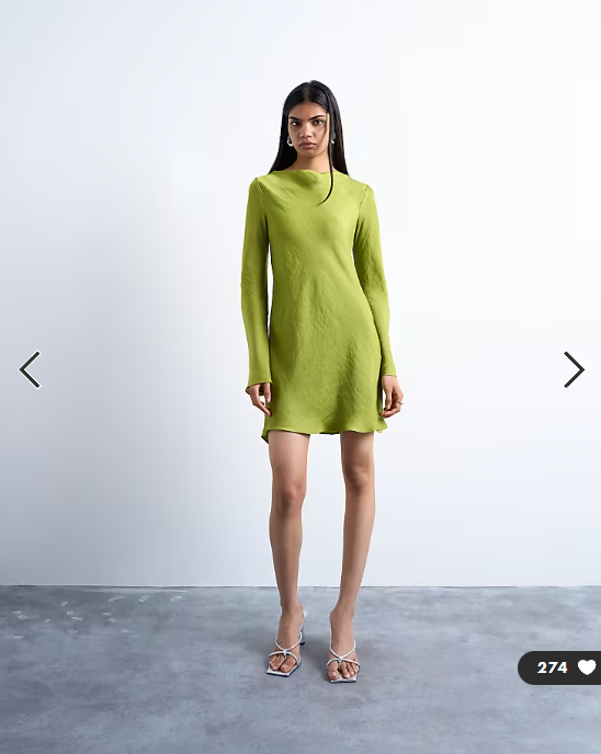 Topshop cowl back long sleeve mini satin in green