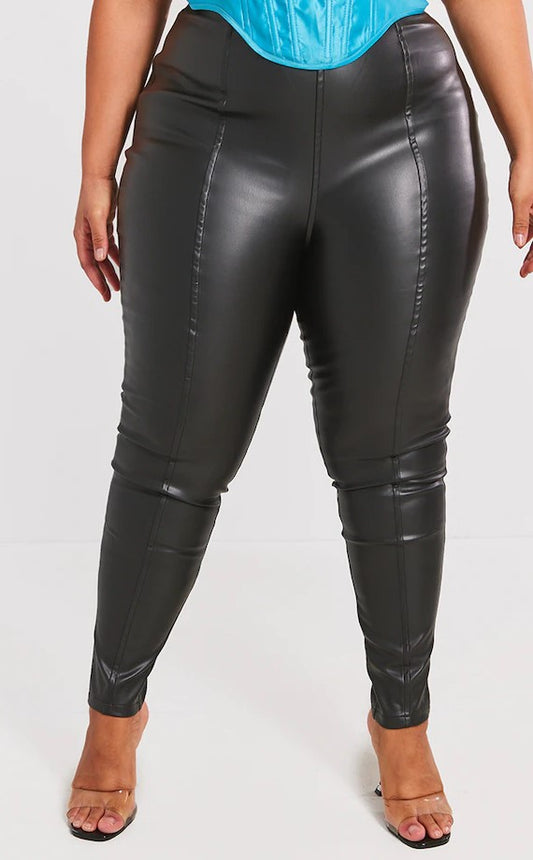 Plus Black Faux Leather Stretch Leggings