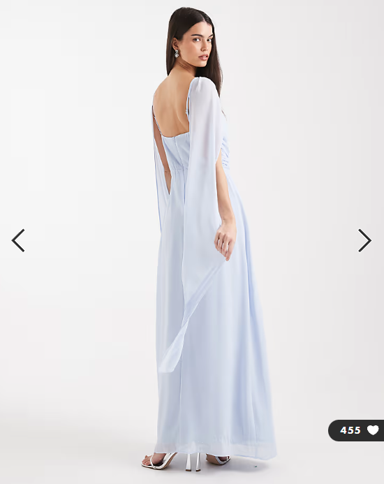TFNC Bridesmaid chiffon cape side split maxi dress in blue