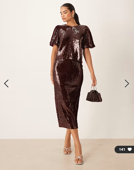 YAS premium sequin top in burgundy