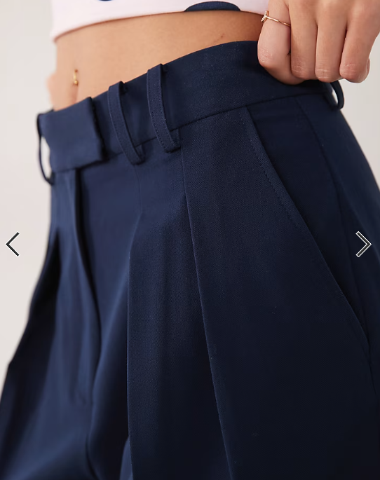 ASOS DESIGN tailored wide leg trousers with pleat detail in navy
