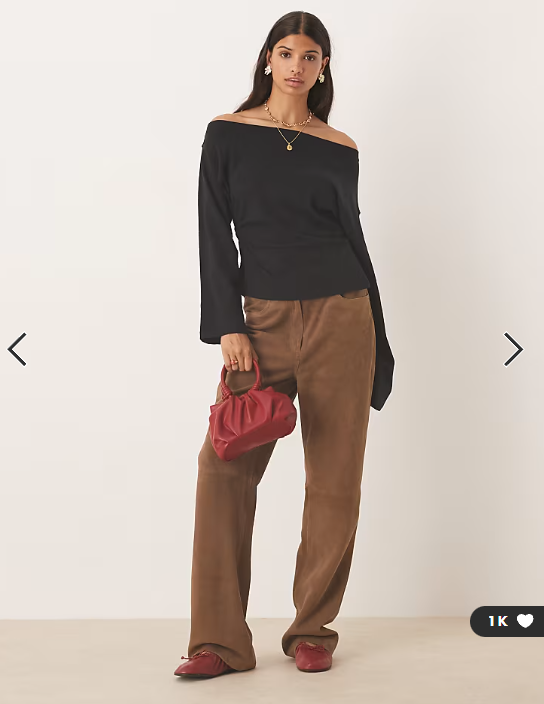 ASOS DESIGN long sleeve off shoulder corset waist tee in black