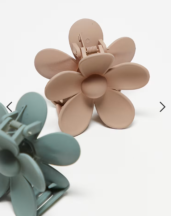 Pieces flower 2-pack hair claw clip in neutral and sage