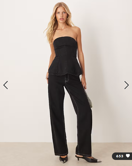 ASOS DESIGN denim structured peplum bandeau top in black