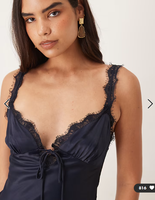 ASOS DESIGN lace trim satin slip maxi dress in navy