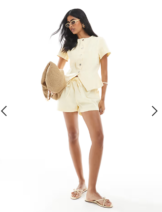 ASOS DESIGN denim button up short sleeve top in yellow