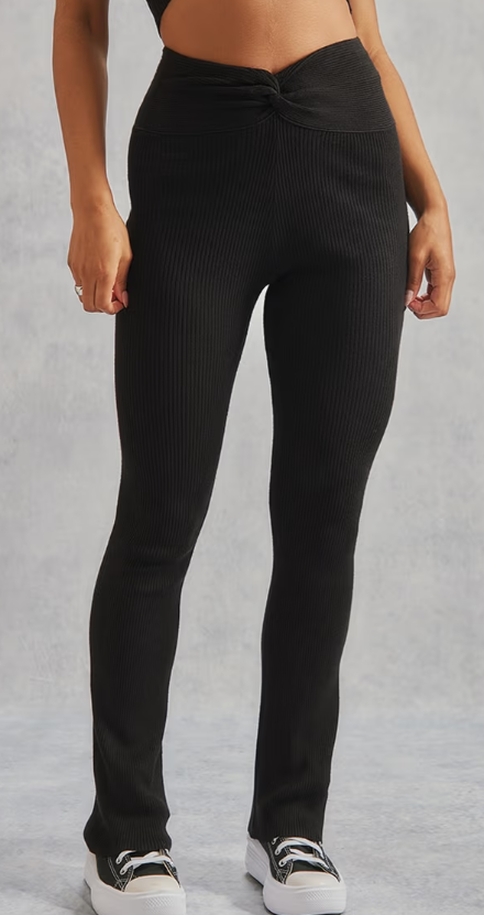 Plt - Black Rib Knit Dipped Waist Trousers