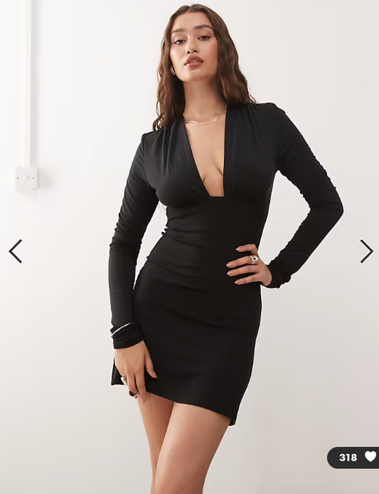 Weekday plunge long sleeve mini dress in black exclusive to ASOS