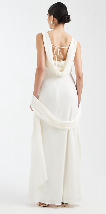 Asos - Six Stories Bridesmaid crepe plunge cowl front maxi dress in Ivory
