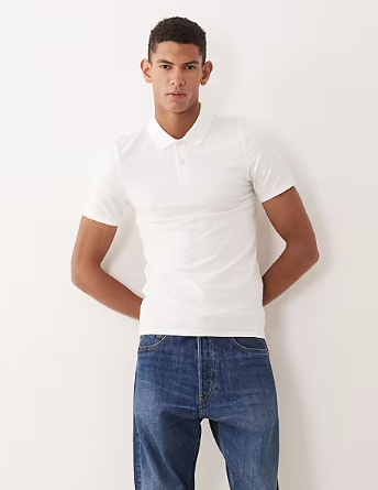 ASOS DESIGN Essentials muscle fit polos in white.