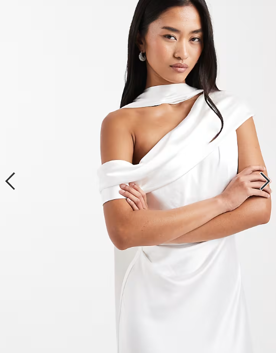 Six Stories Bridal satin one shoulder maxi dress in white