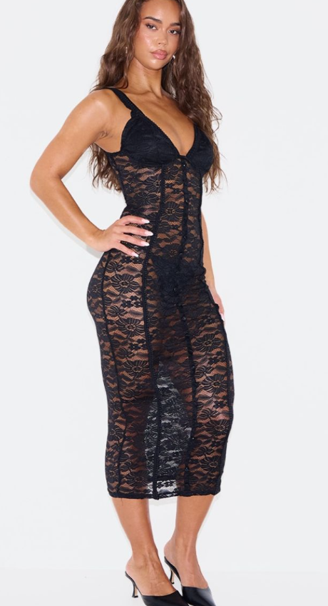 Black Lace Cup Detail Dress