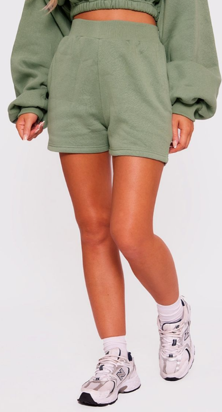 Sage Khaki Oversized Thick Waist Band Runner Shorts