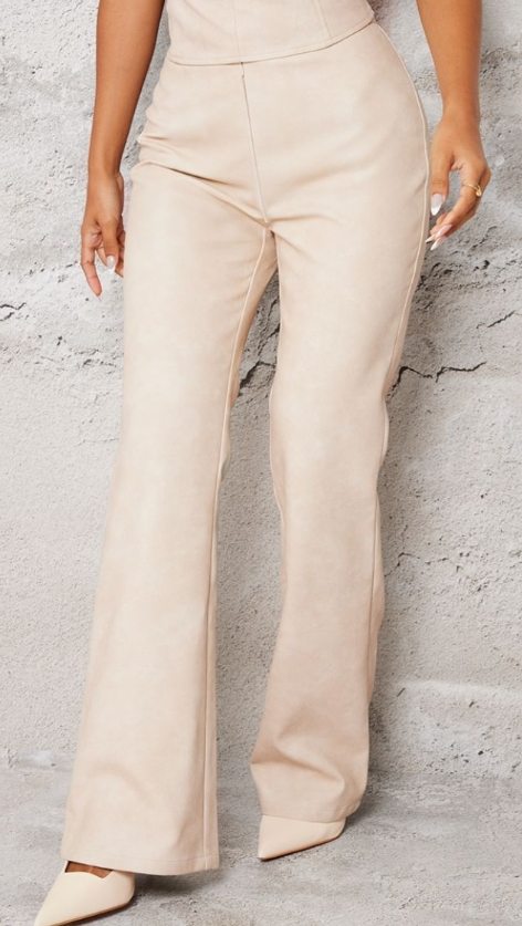 Petite Stone Faux Leather Zip Front Flared Trousers