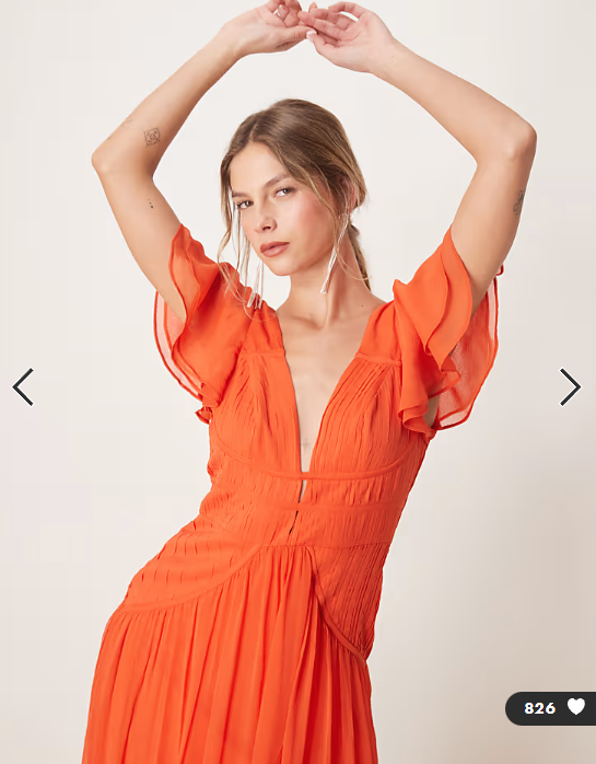 ASOS DESIGN flutter sleeve ruched maxi dress with hi low hem in spicy red