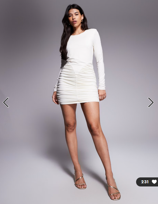 Ruched & Ready sculpting ruched detail bodycon mini dress in cream