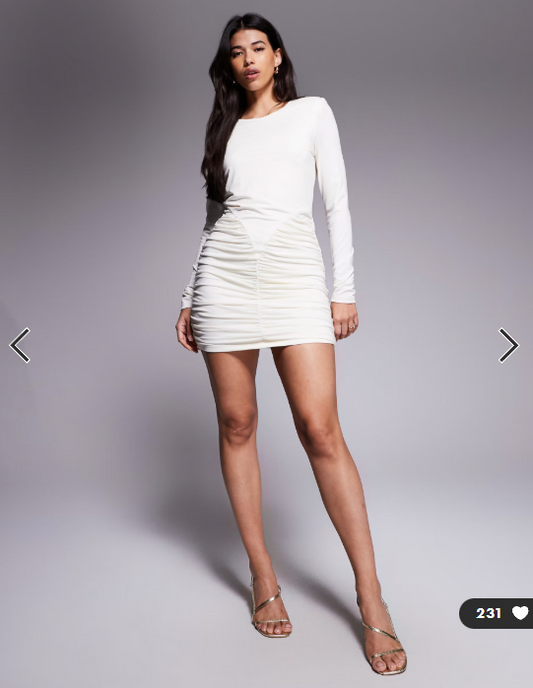 Ruched & Ready sculpting ruched detail bodycon mini dress in cream