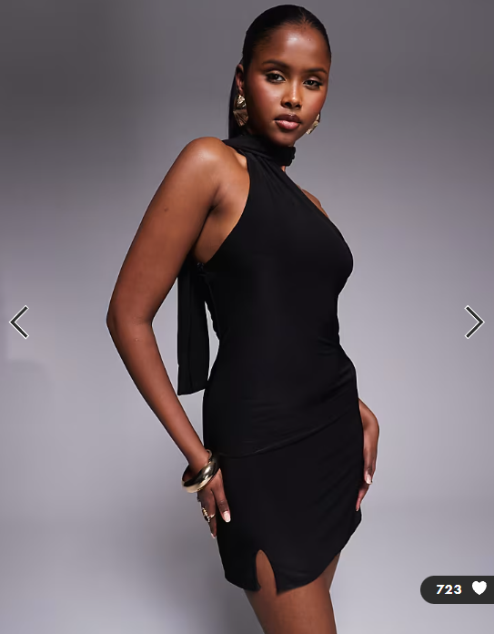 Fashionkilla exclusive slinky double sculpted halterneck scarf detail mini dress in black