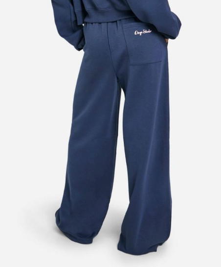 Boohoo - DSGN STUDIO SCRIPT WIDE LEG JOGGER - navy