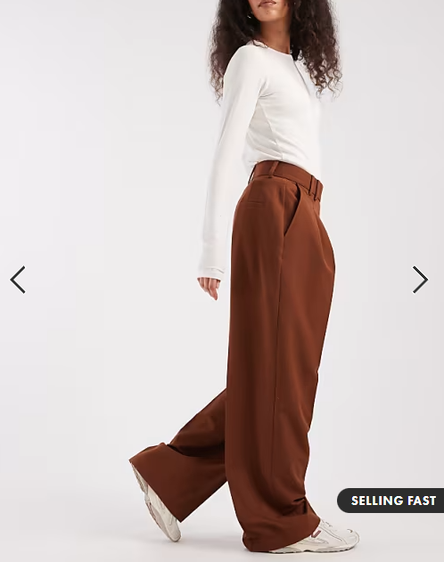 ASOS DESIGN tailored wide leg trousers with pleat detail in caramel