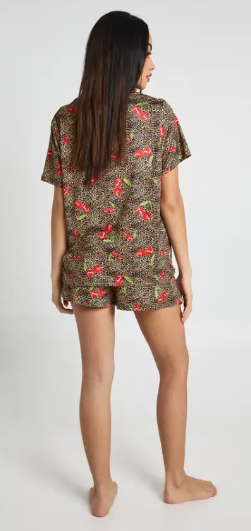 boohoo Cherries & Leopard Print Short Sleeve Shirt