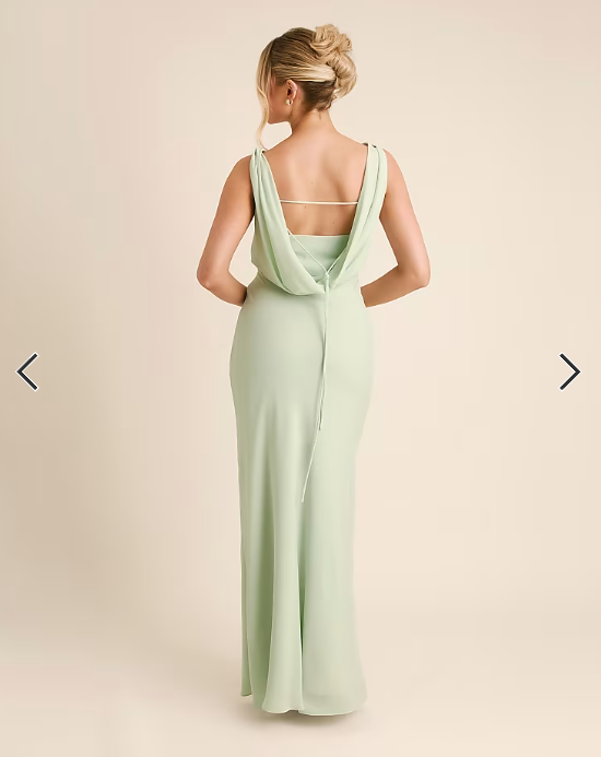 Six Stories Bridesmaid crepe plunge cowl front maxi dress in mint green