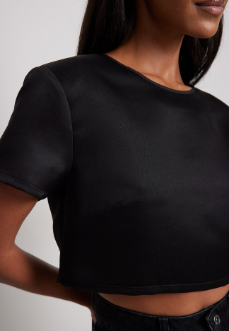 Cropped Shoulder Padded Satin Top