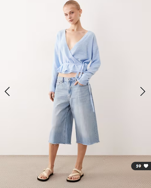 VILA tie waist knitted cardigan in light blue melange