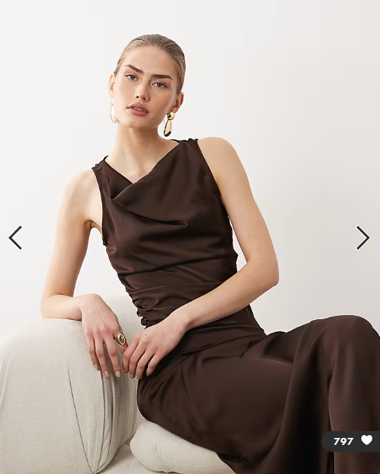 VILA cowl neck satin midi dress in chocolate brown