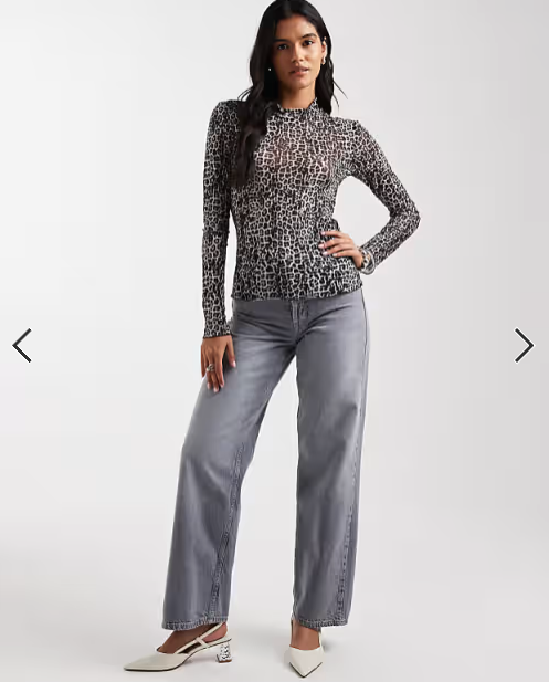 Asos - Pieces high neck mesh top in tonal animal print