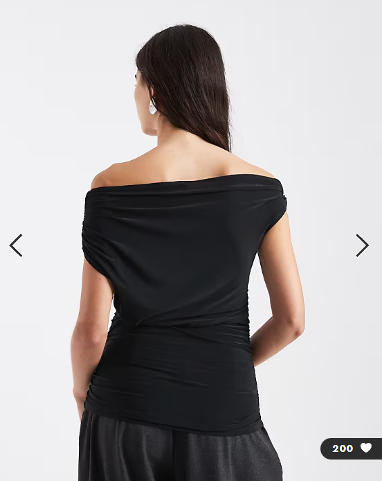 Asos - Slinky ruched off the shoulder bardot top in black