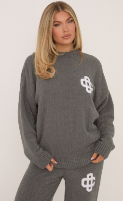 Long Sleeve Swirl Detail Oversized Sweatshirt In Grey