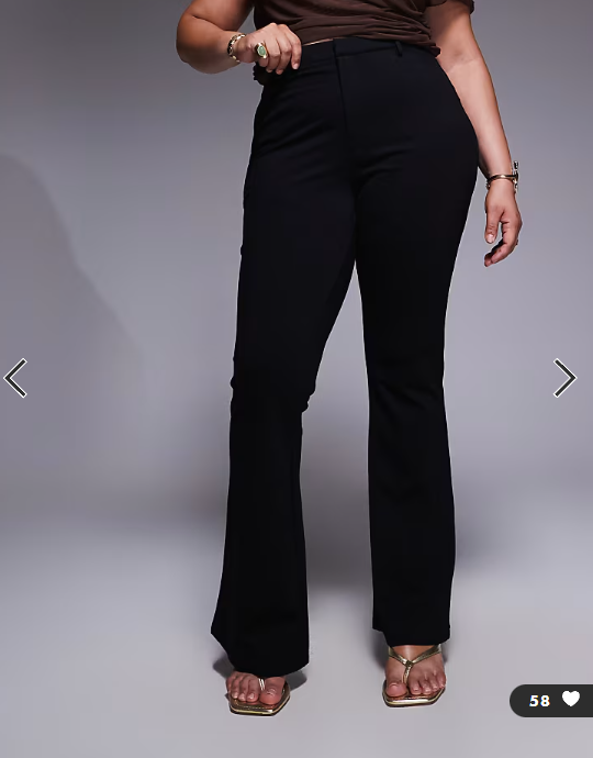 ASOS DESIGN Curve premium ponte flare trouser with tailored waistband in black