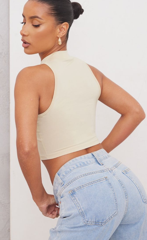 Stone Recycled Slinky High Neck Sleeveless Crop