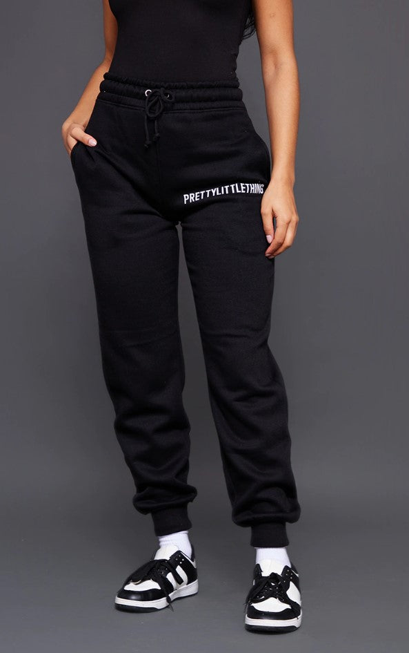 Black Logo High Waisted Cuffed Joggers