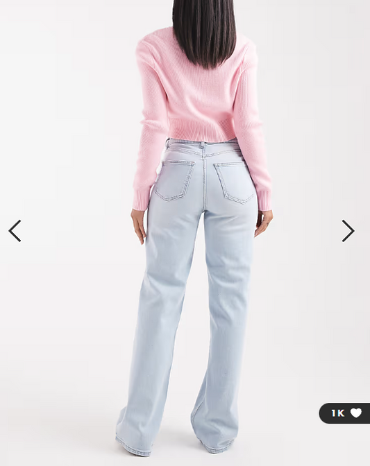 ONLY Juicy high waist wide leg jeans in bleached light blue denim