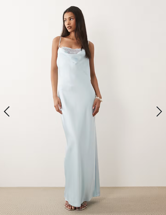 Vila - lace insert cowl neck satin cami maxi dress kn light blue