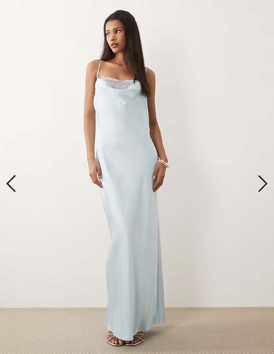 Vila - lace insert cowl neck satin cami maxi dress kn light blue