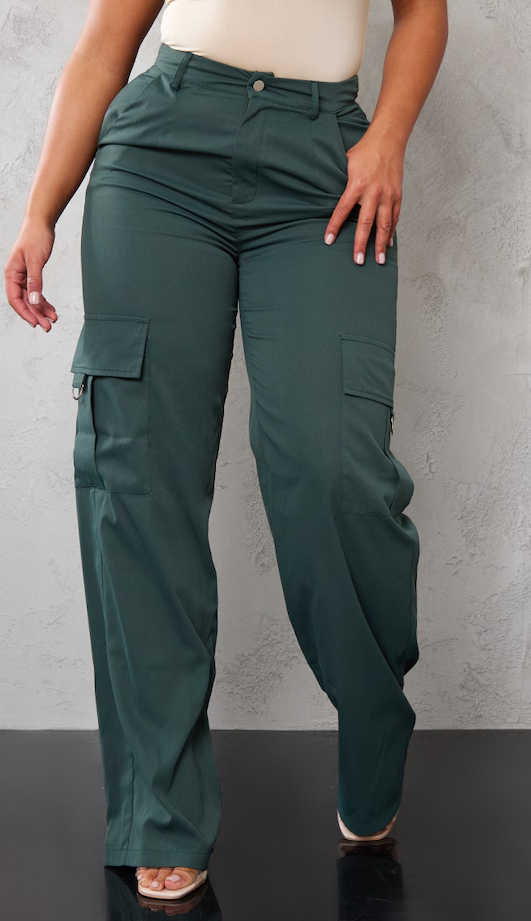 Shape Pine Green Buckle Detail Cargo Wide Leg Pants