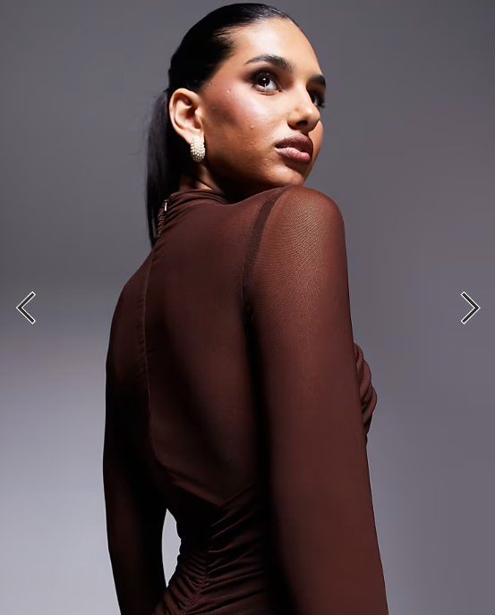 Bardot Veria wrap mesh maxi dress in chocolate