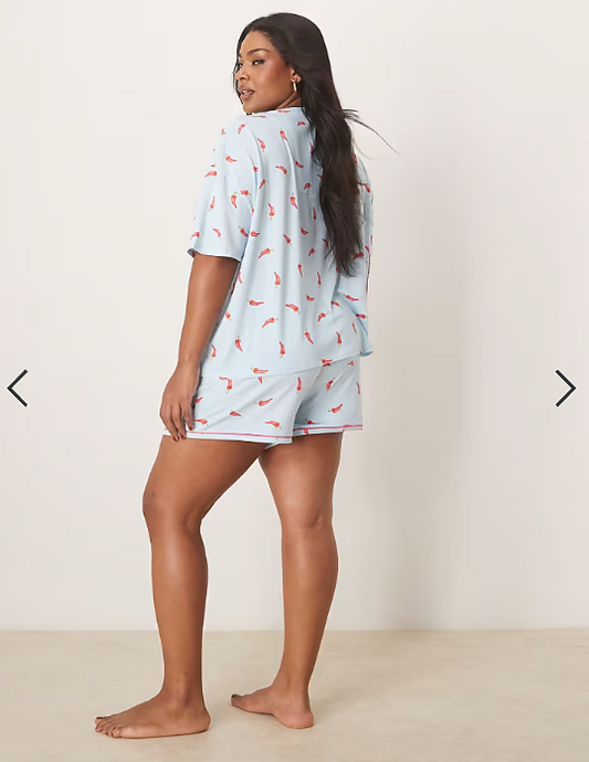 Urban Threads Curve oversized pyjama top and shorts in chilli print