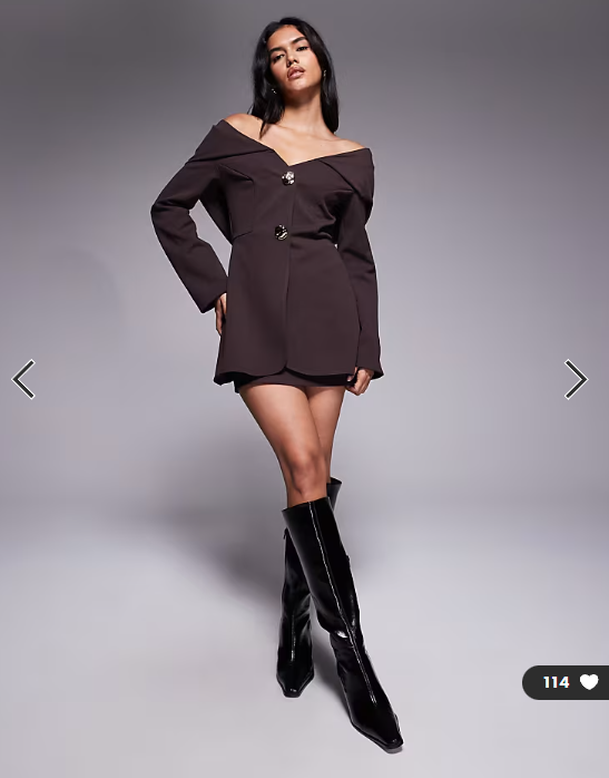 ASOS DESIGN double hem detail mini dress with chunky gold button front and mesh shoulder and hood cowl