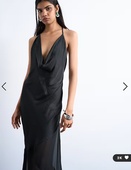 Topshop occasion mixed fabric cowl neck dress in black