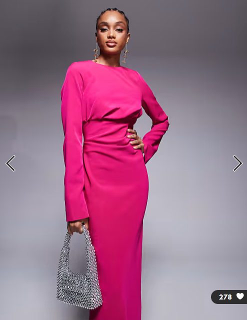 ASOS DESIGN Tall structured long sleeve maxi dress with ruched bust in pink
