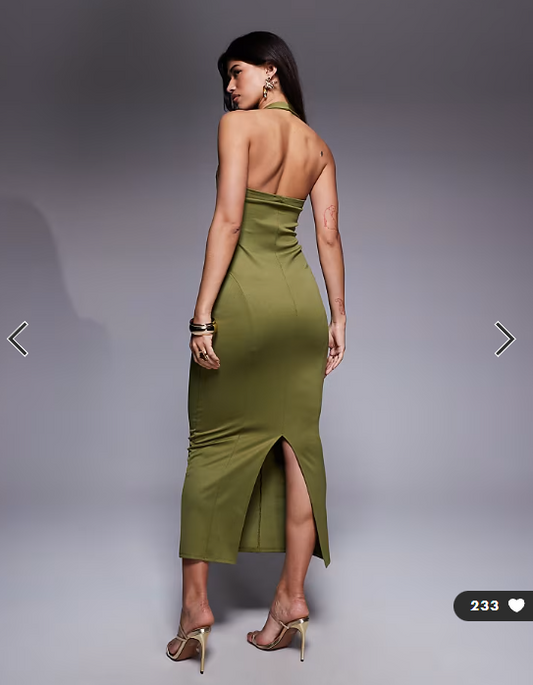 ASOS DESIGN structured corseted midi dress in olive