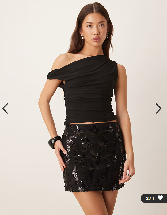 ASOS DESIGN ruffled sequin mesh semi sheer mini skirt in black