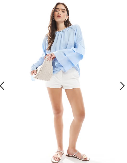 ASOS DESIGN top with flare sleeve in soft touch fabric in blue